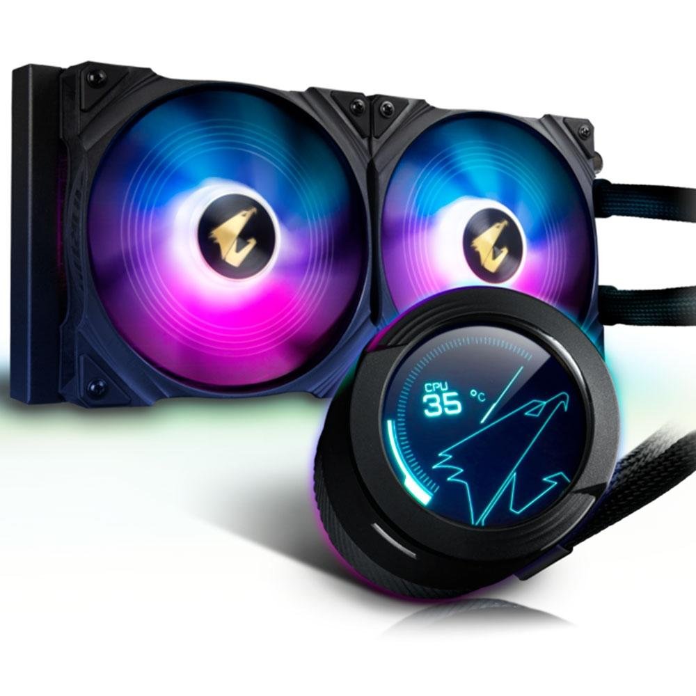 Water Cooler Gigabyte Aorus Waterforce X Display LCD, ARGB, 280mm, Preto, LGA 1700 e AM4 - GP-AORUS-WATERFORCE-280
