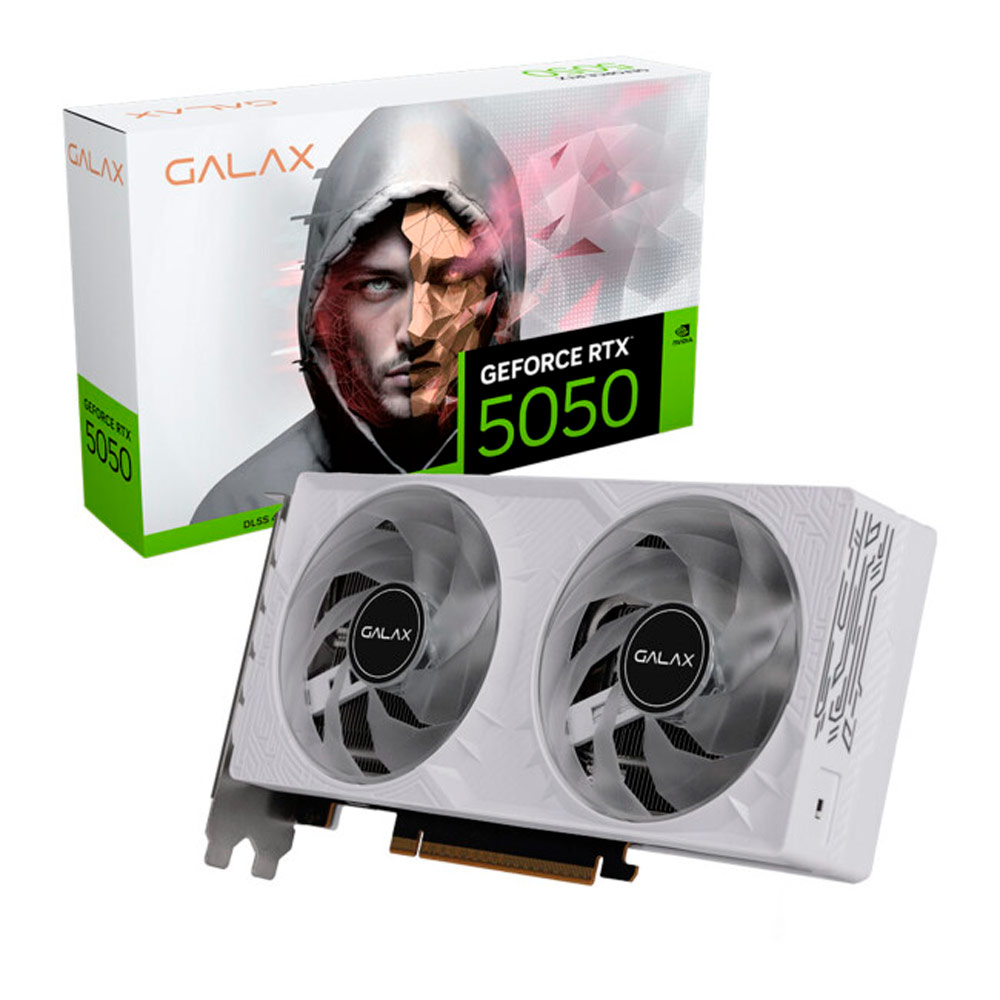 Placa de Video Branco RTX 5050 Galax GeForce 1-Click OC 8GB GDDR7, DLSS 4 e Ray tracing