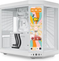 Gabinete Hyte Y70 Branco Tela LCD 2.5K 14.9 Pol Touch Infinite Integrada, EATX, Kit GPU Vertical incluído