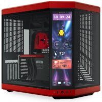 Gabinete Hyte Y70 Preto/Vermelho Tela LCD 2.5K 14.9 Pol Touch Infinite Integrada, EATX, Kit GPU Vertical incluído