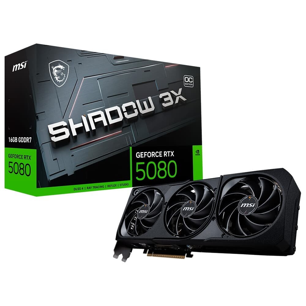 Placa de Vídeo RTX 5080 16GB MSI NVIDIA GeForce Shadow 3X OC, GDDR7, DLSS, Ray Tracing