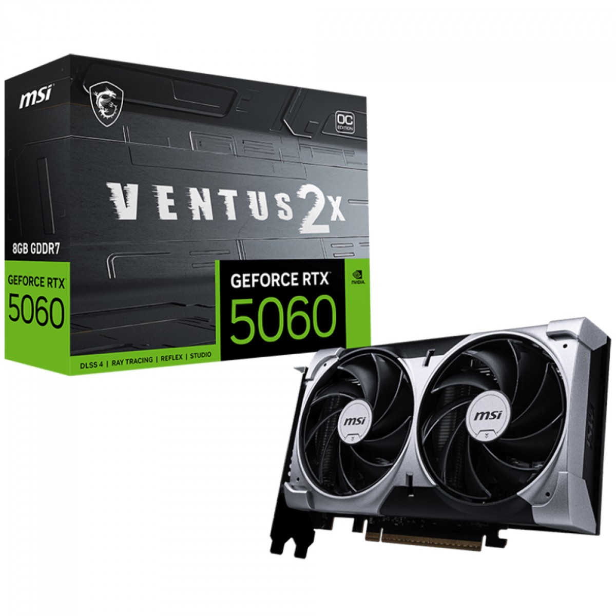 Placa de Vídeo RTX 5060 MSI NVIDIA GeForce Ventus 2X OC, 8GB, GDDR7, DLSS, Ray Tracing