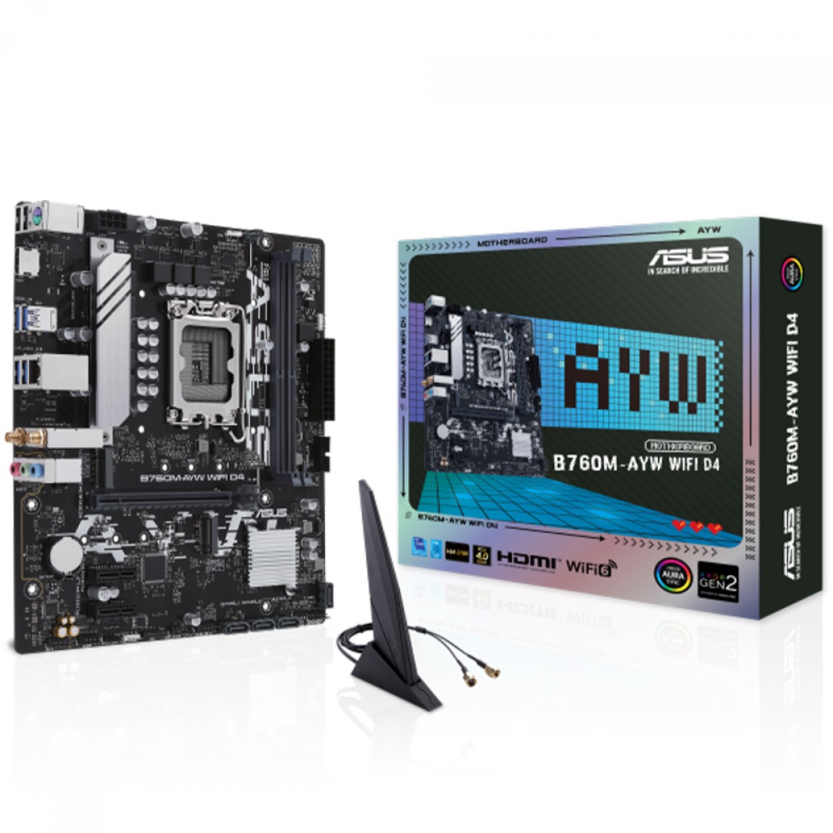 Placa Mãe Asus B760M-AYW WIFI 6 e Bluetooth, Intel LGA 1700, mATX, DDR4, Nvme PCI 4.0