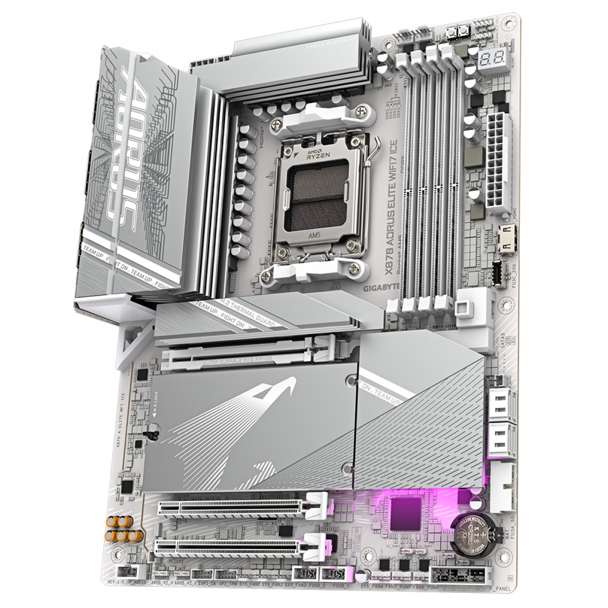 Placa Mãe Branca X870 AORUS Elite WiFi7 ICE, Bluetooth, AMD AM5, ATX, DDR5, PCI 5.0, 2 USB-C - Imagem 4