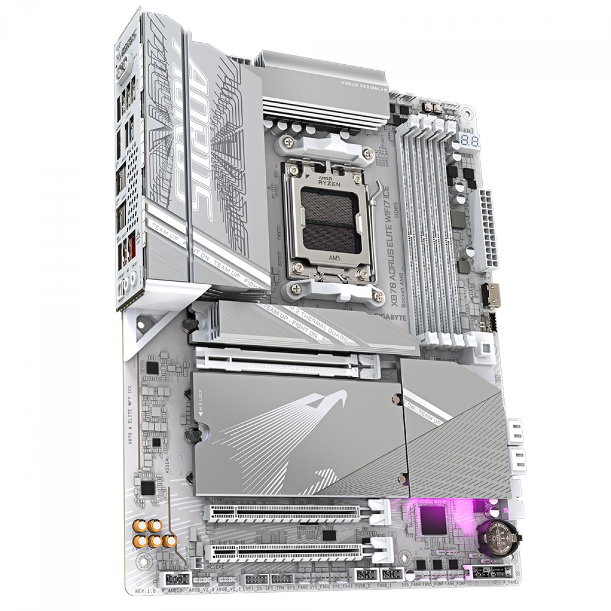 Placa Mãe Branca X870 AORUS Elite WiFi7 ICE, Bluetooth, AMD AM5, ATX, DDR5, PCI 5.0, 2 USB-C - Imagem 3