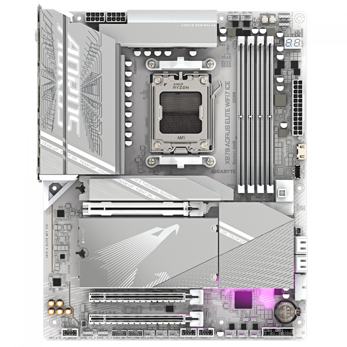 Placa Mãe Branca X870 AORUS Elite WiFi7 ICE, Bluetooth, AMD AM5, ATX, DDR5, PCI 5.0, 2 USB-C - Imagem 2