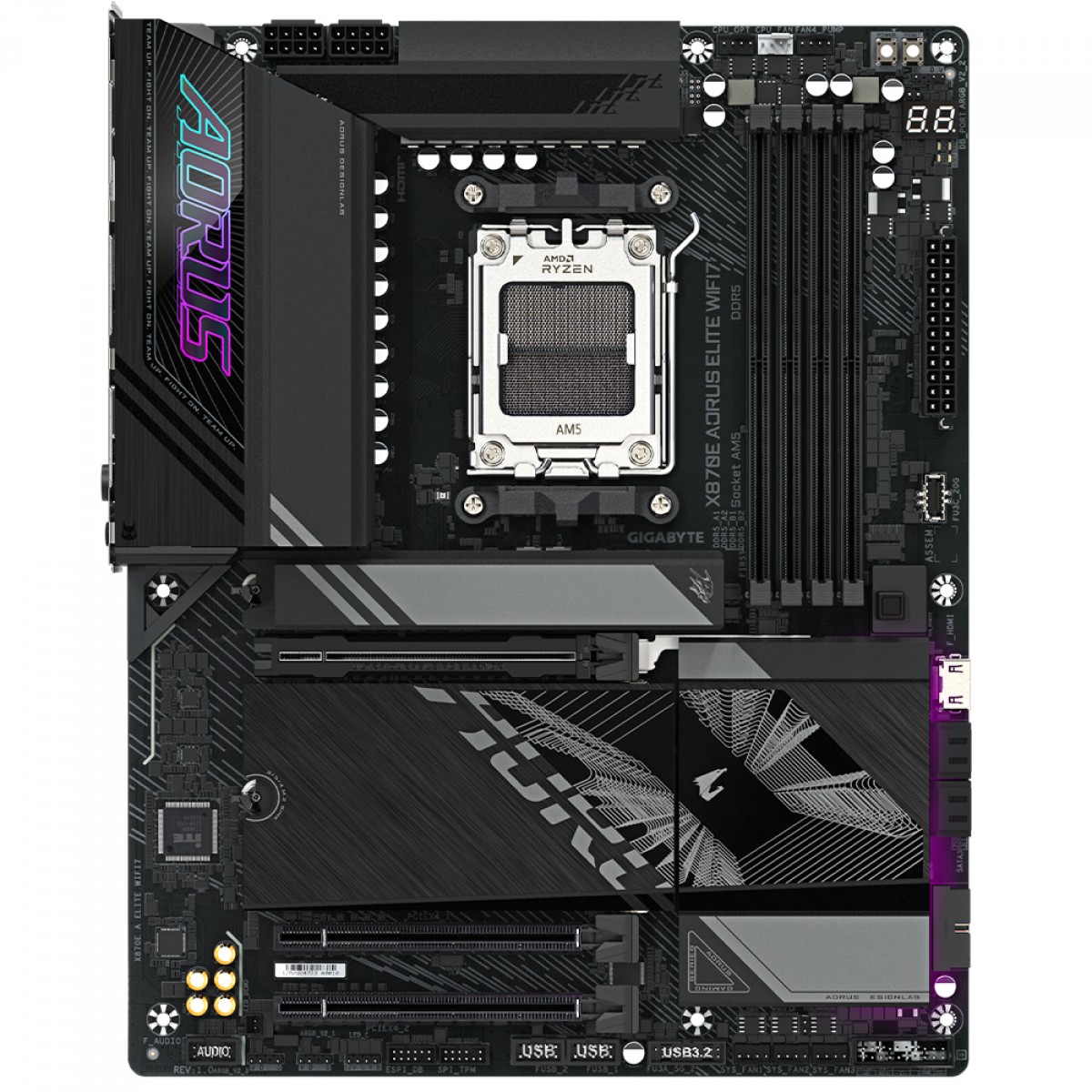 Placa Mãe X870E AORUS Elite WiFi7, PCI 5.0, AMD AM5, ATX, DDR5, 3x M.2, USB 4.0 - Imagem 2
