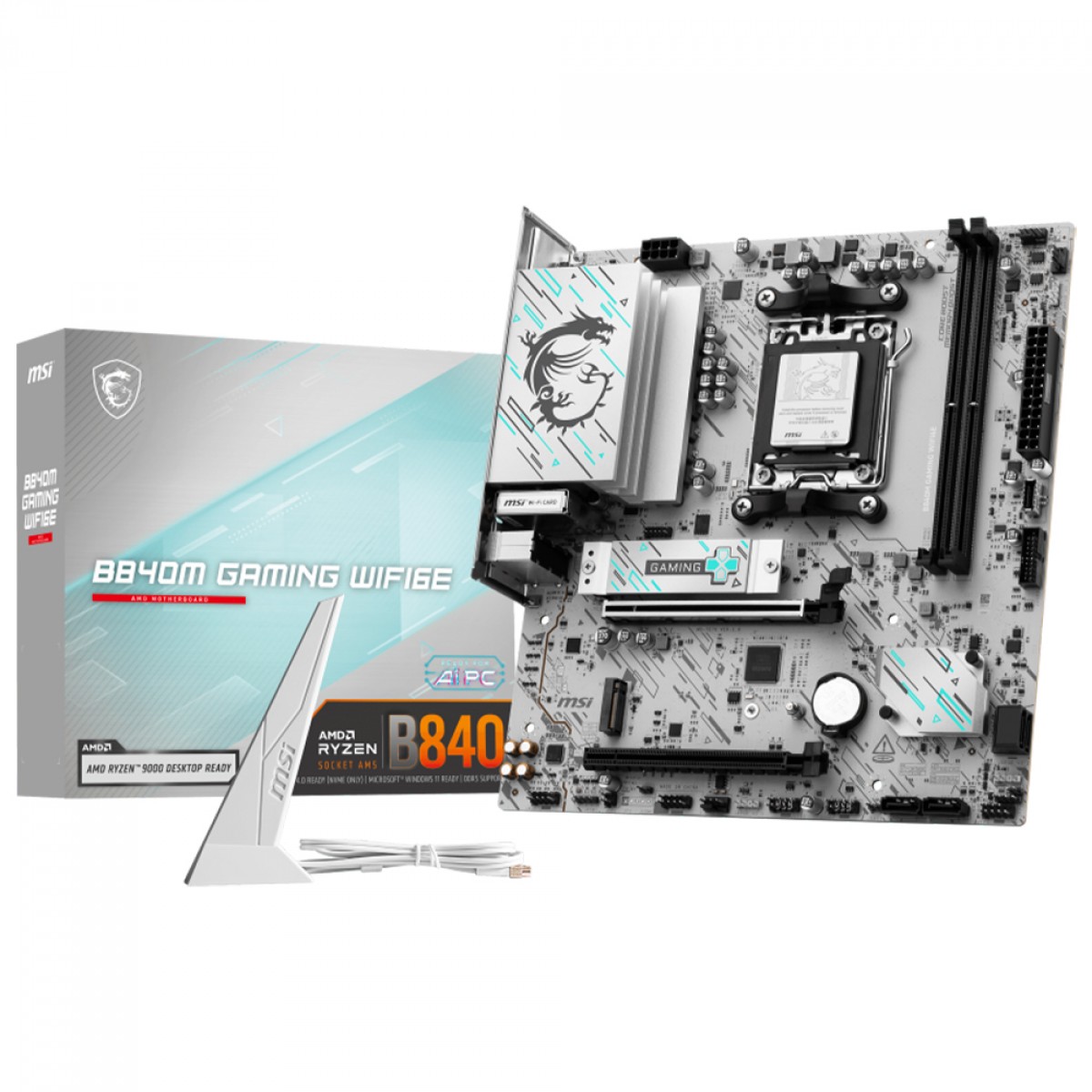 Placa Mãe Branca MSI B840M Gaming WiFi6E e Bluetooth, AMD AM5, mATX, DDR5, 2x slots M2, PCIe 4.0