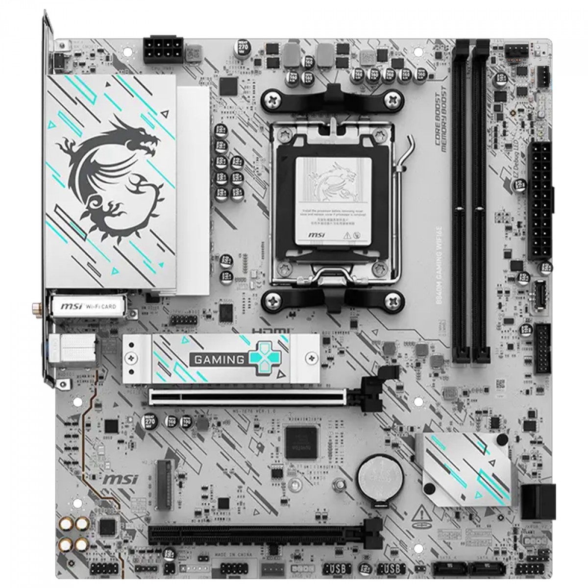 Placa Mãe Branca MSI B840M Gaming WiFi6E e Bluetooth, AMD AM5, mATX, DDR5, 2x slots M2, PCIe 4.0 - Imagem 2