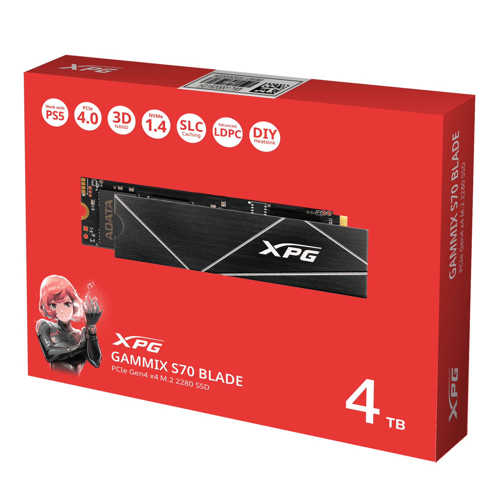 SSD 4TB Adata XPG GAMMIX S70 Blade, M.2 2280, PCIe 4.0 NVMe, Leitura 7400 MB/s, Gravacao 6600 MB/s
