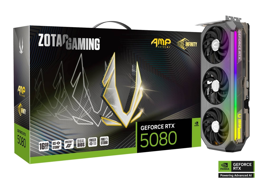 Placa de Vídeo RTX 5080 16GB OC ZOTAC NVIDIA GeForce AMP Extreme INFINITY GDDR7 DLSS 4, Ray Tracing
