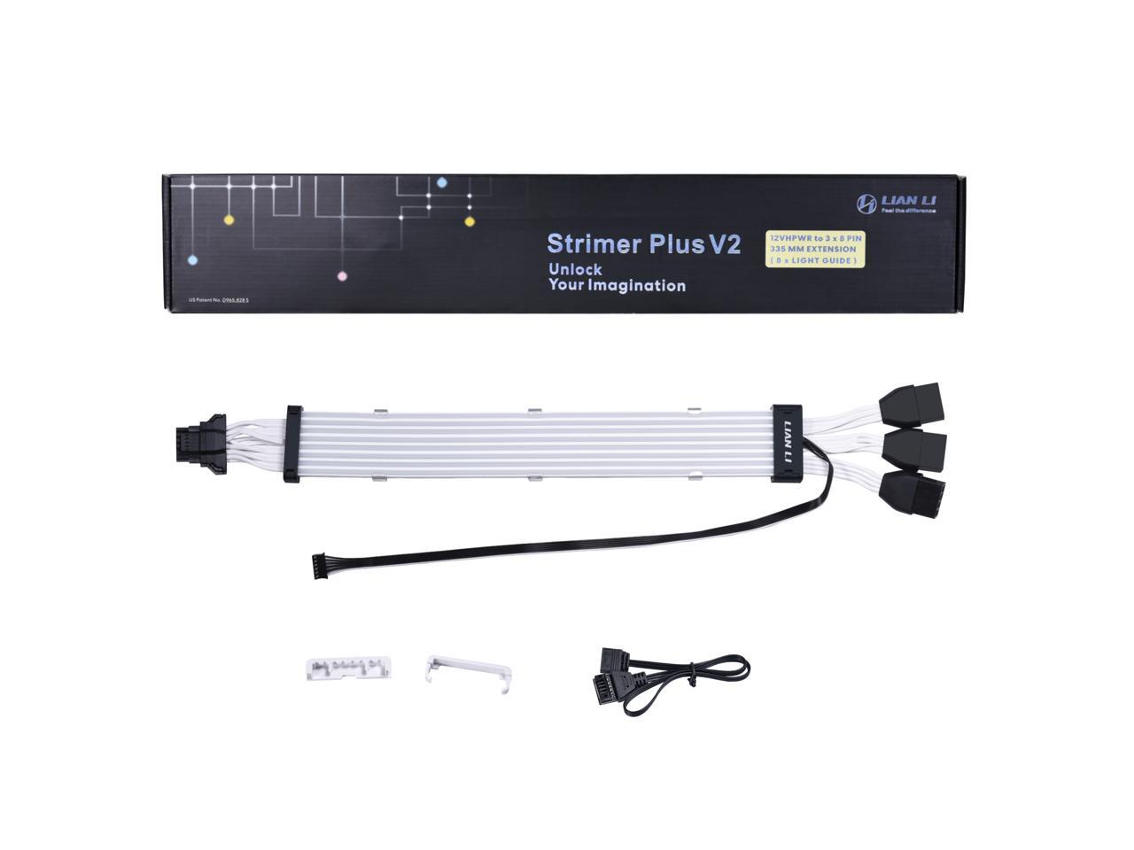 Cabo para Fonte Sleeved Lian Li Strimer Plus V2 Triplo 8 Pinos, PG5, ATX 3.0, GPU 600W, ARGB, 335mm - PW168-8PV2-BLACK - Imagem 2