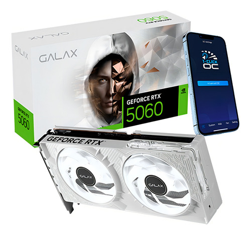 Placa de Video RTX 5060 Branca GALAX GeForce 1-Click OC 8GB GDDR7 Ray Tracing, DLSS4 - 56NSN8MDCZWH
