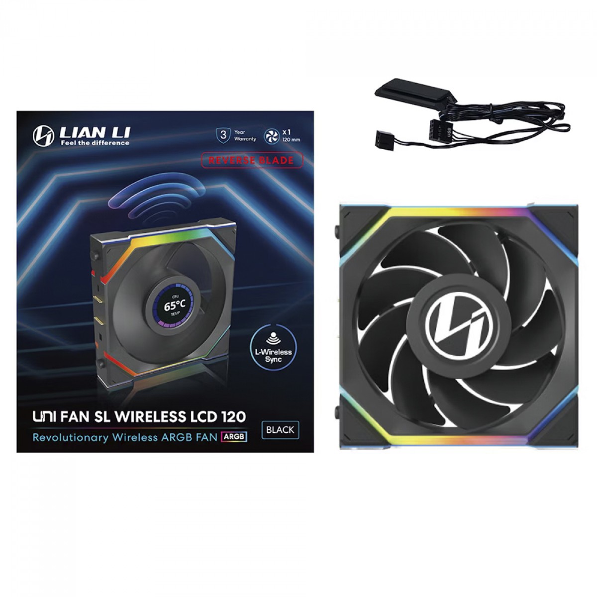 Cooler Fan Lian Li Uni Fan SL Display LCD Wireless Reverse Blade Preto 120mm PWM ARGB - 12RSLLCD1W1B - Imagem 4