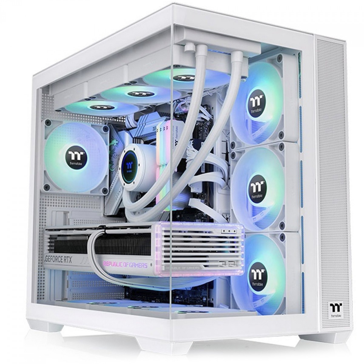 Gabinete Branco Thermaltake View 380 TG ARGB Snow, Mid Tower, Vidro Temperado, ATX, Com 4 Fans,