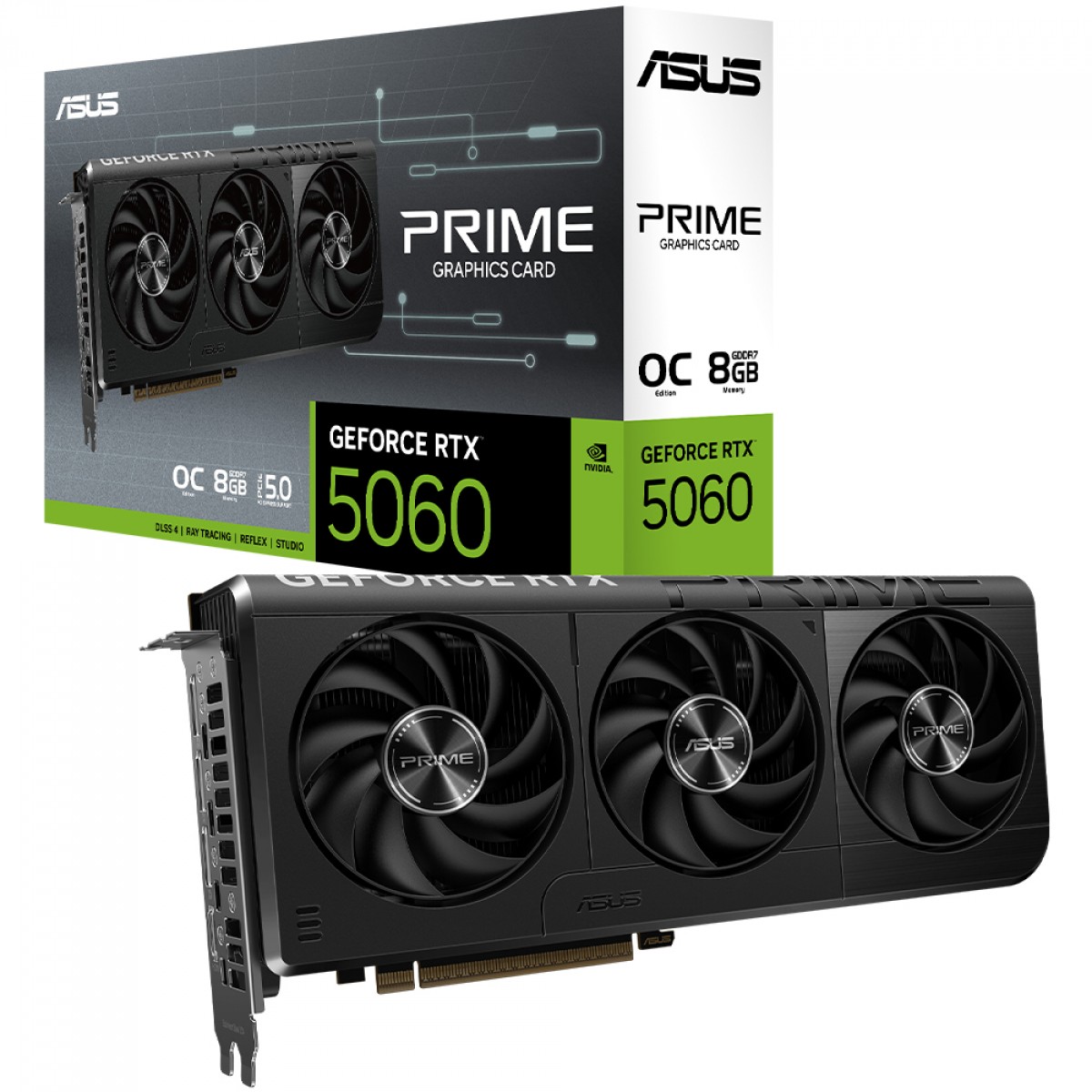 Placa de Vídeo RTX 5060 OC Edition Asus Prime NVIDIA GeForce Tri fan, 8GB, GDDR7, DLSS, Ray Tracing