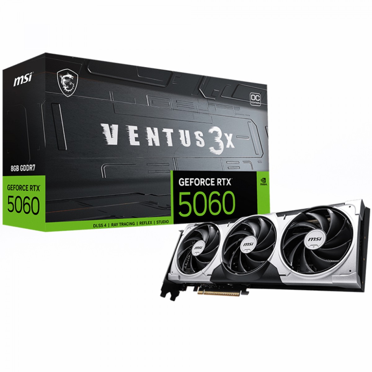 Placa de Vídeo RTX 5060 Ventus 3X Tri Fan OC, 8GB, MSI NVIDIA GeForce GDDR7, DLSS, Ray Tracing