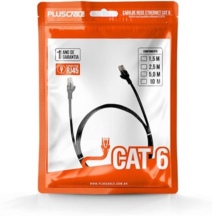 Cabo de Rede Plus Cable Patch Cord CAT5E C/RJ45 1,50 Metros Preto PC-ETHU15BK