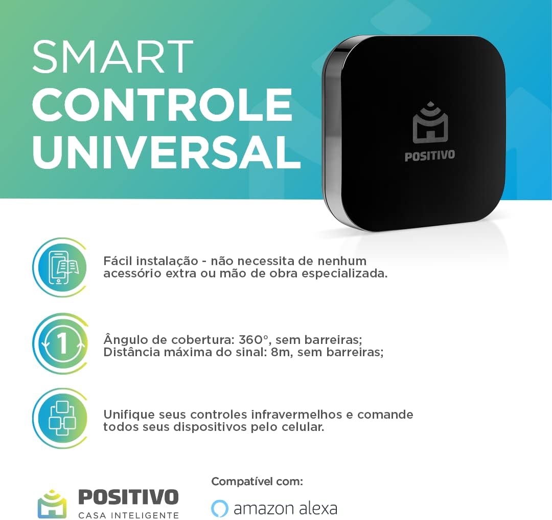 Smart Controle Remoto Inteligente Universal IR Wi-Fi Positivo, Controle Pelo Celular ou Comando de Voz, Alexa e Google - Imagem 2