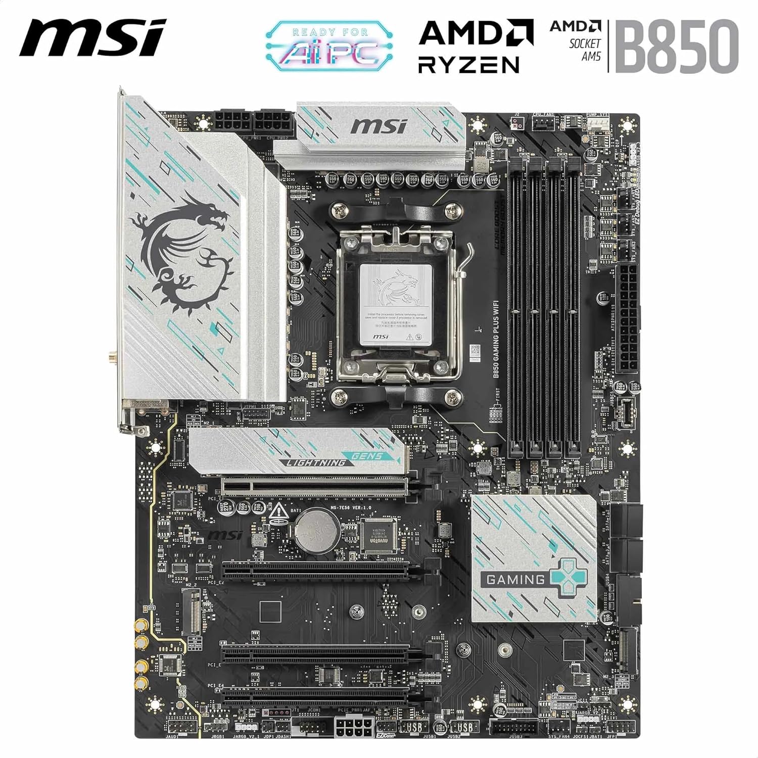 Placa Mãe MSI B850 GAMING PLUS WIFI7 e Bluetooth, AM5, 4xDDR5, USB 4, 3x M2 - Imagem 2