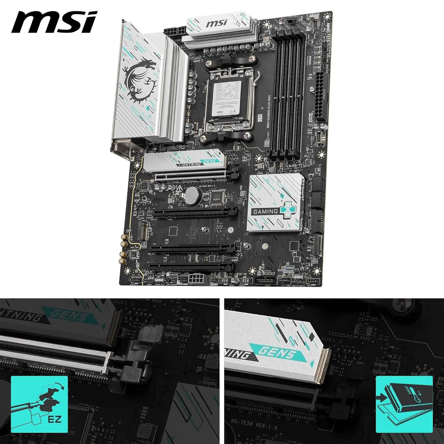 Placa Mãe MSI B850 GAMING PLUS WIFI7 e Bluetooth, AM5, 4xDDR5, USB 4, 3x M2 - Imagem 3