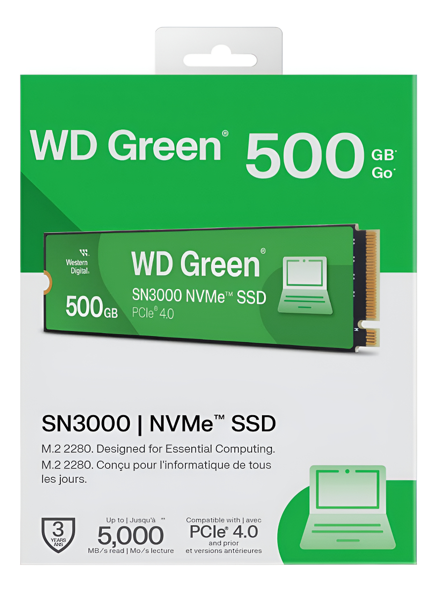 SSD 500GB Western Digital WD Green SN3000 NVMe, PCIe 4.0 Gen4, M.2 2280, Velocidade até 5.000 MB/s