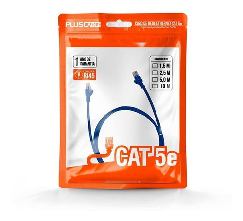Cabo de Rede Plus Cable Patch Cord CAT6E C/RJ45 10 Metros Azul PC-ETH6U100BL