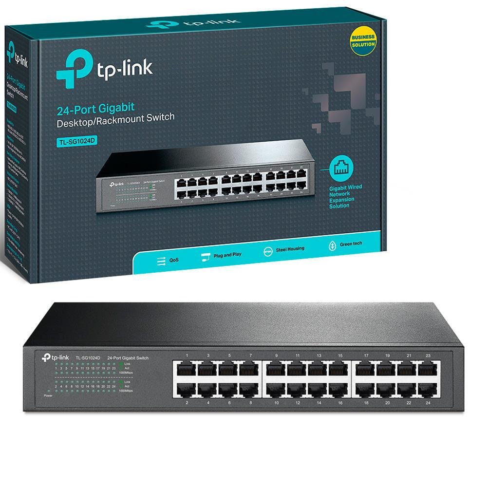 Switch 24 Portas TP-Link Gigabit 10/100/1000 Não Gerenciável Auto MDI / MDIX - TL-SG1024D