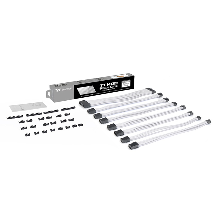 Kit de 7 Cabos Sleeved Thermaltake 300MM, Branco, All White- AC-050-CN6NAN-A3