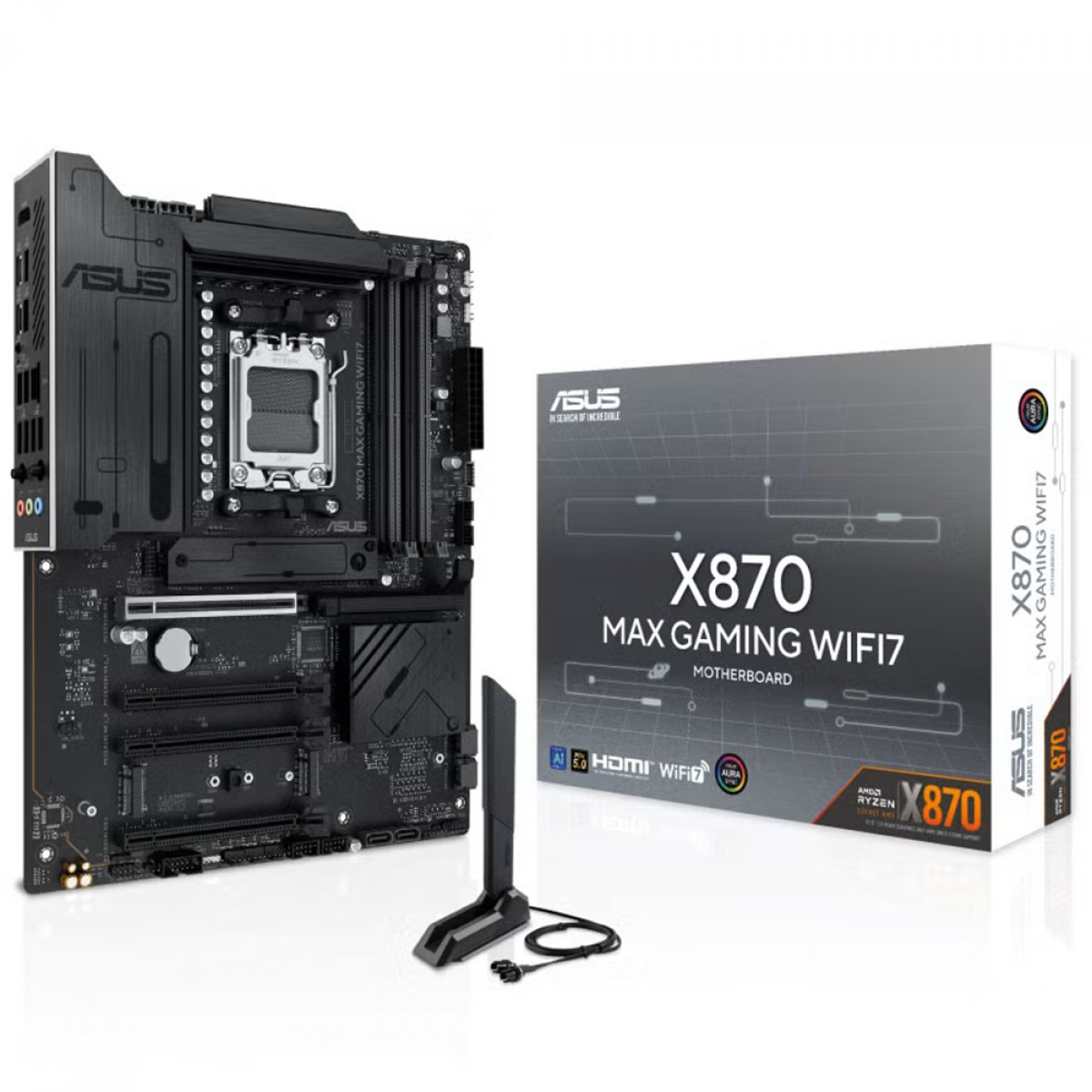Placa Mãe Asus X870 MAX Black GAMING WIFI7 e Bluetooth, AMD AM5, ATX, DDR5, PCI 5.0