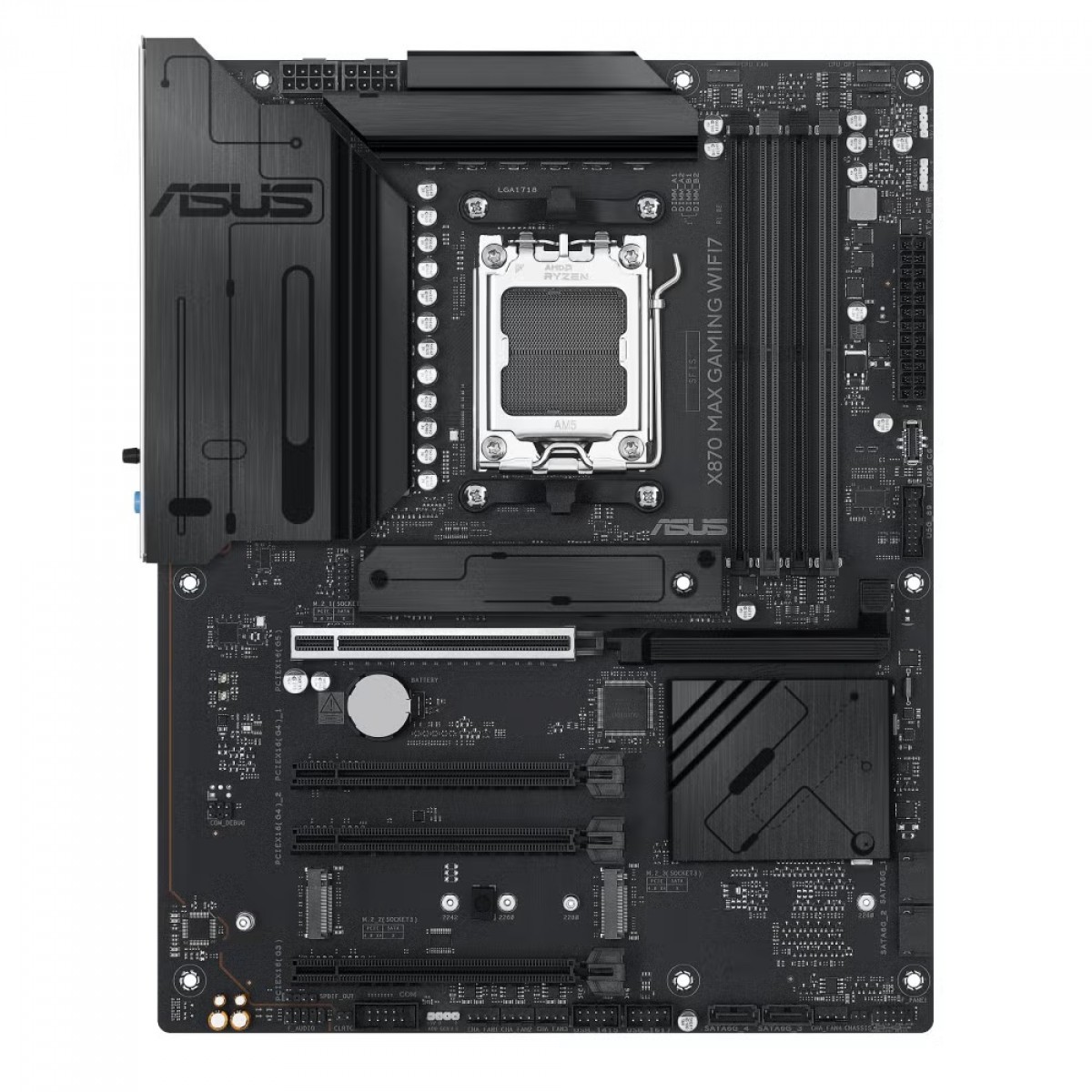 Placa Mãe Asus X870 MAX Black GAMING WIFI7 e Bluetooth, AMD AM5, ATX, DDR5, PCI 5.0 - Imagem 2