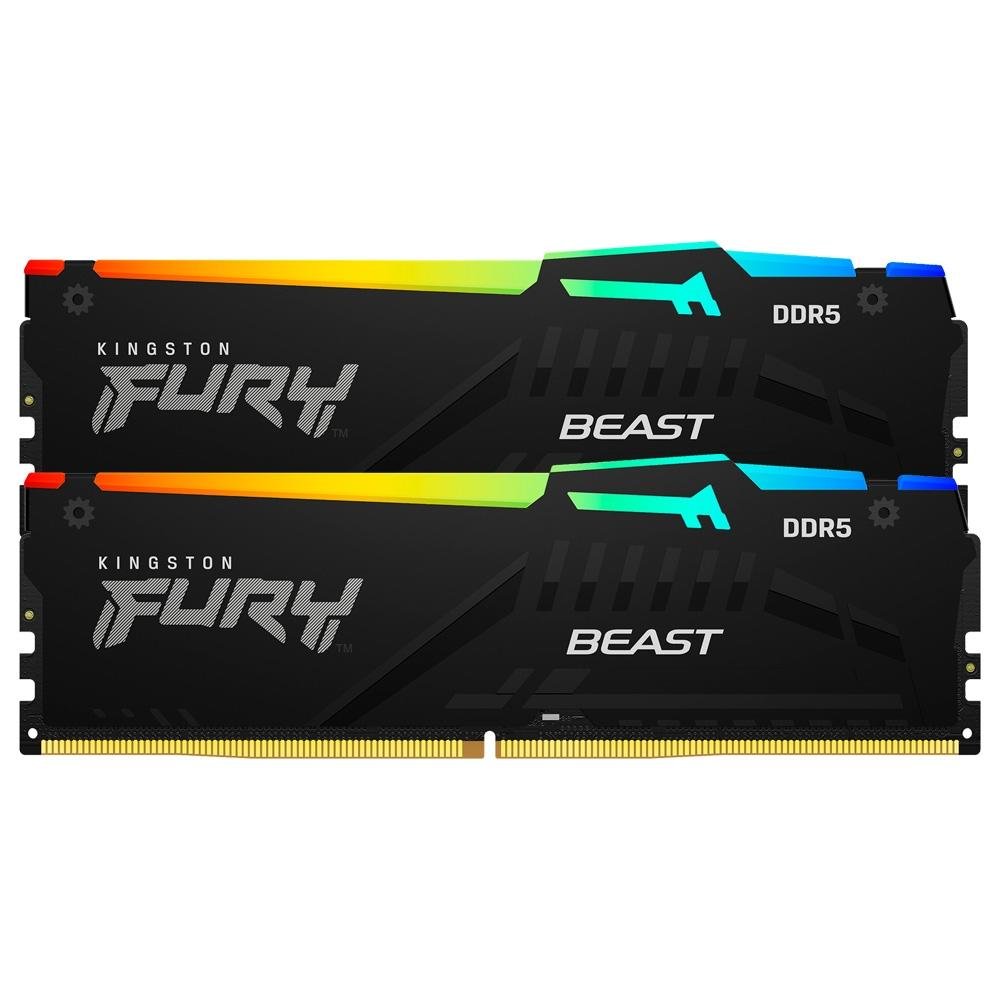 Memória DDR5 Kingston Fury Beast, RGB, 32GB (2x16GB), 5600MHz, DDR5, CL40, Preto - KF556C40BBAK2-32