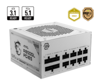Fonte 850W Branca MSI MAG A850GL, 80 Plus Gold, Modular, PFC Ativo, ATX 3.1, PCIE 5.1