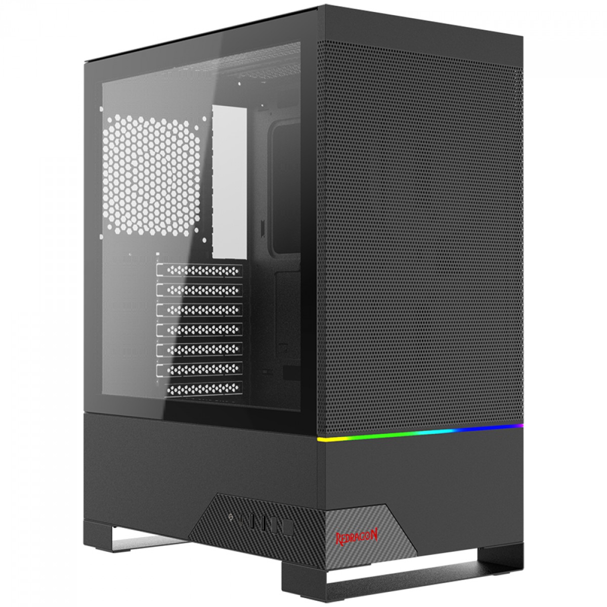 Gabinete Redragon Carbon RGB, Mid Tower, Vidro Temperado, ATX, Sem Fan, Preto - CA-610B