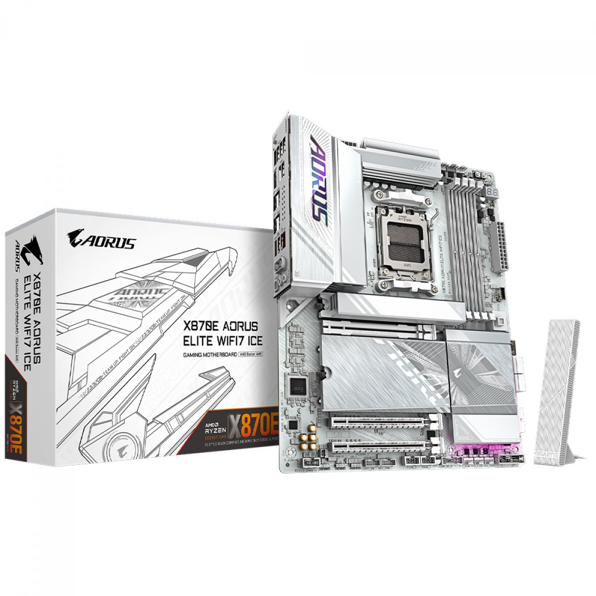 Placa Mãe Branca X870E Gigabyte AORUS ELITE ICE WIFI7 e Bluetooth, AMD AM5, ATX, DDR5, PCI 5.0 - Imagem 2
