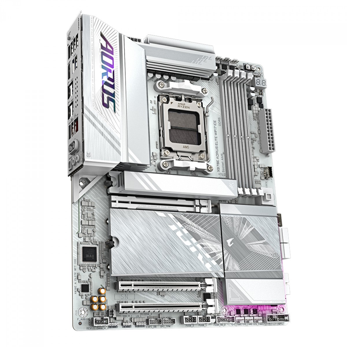 Placa Mãe Branca X870E Gigabyte AORUS ELITE ICE WIFI7 e Bluetooth, AMD AM5, ATX, DDR5, PCI 5.0 - Imagem 3