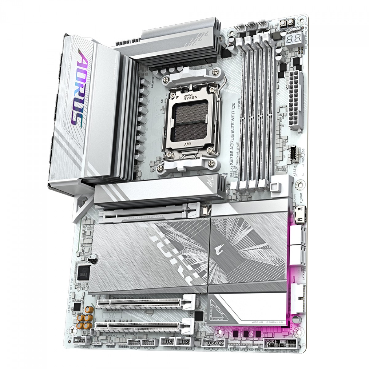 Placa Mãe Branca X870E Gigabyte AORUS ELITE ICE WIFI7 e Bluetooth, AMD AM5, ATX, DDR5, PCI 5.0 - Imagem 5