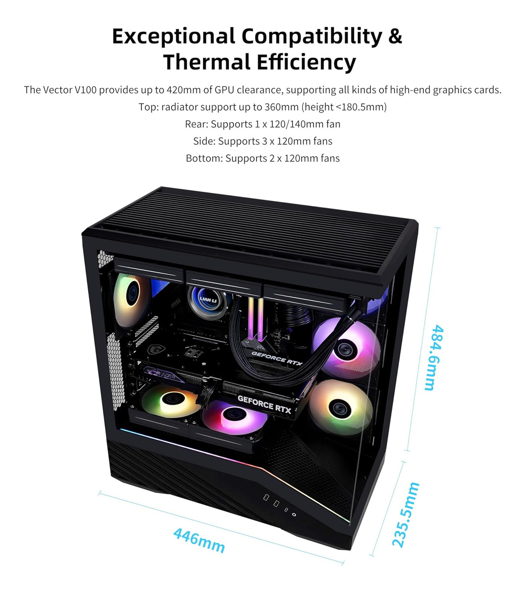 Gabinete Lian Li Vetor V100, Mid Tower, Vidro Temperado, E-ATX, Com 4x Fans ARGB- V100RX - Imagem 3