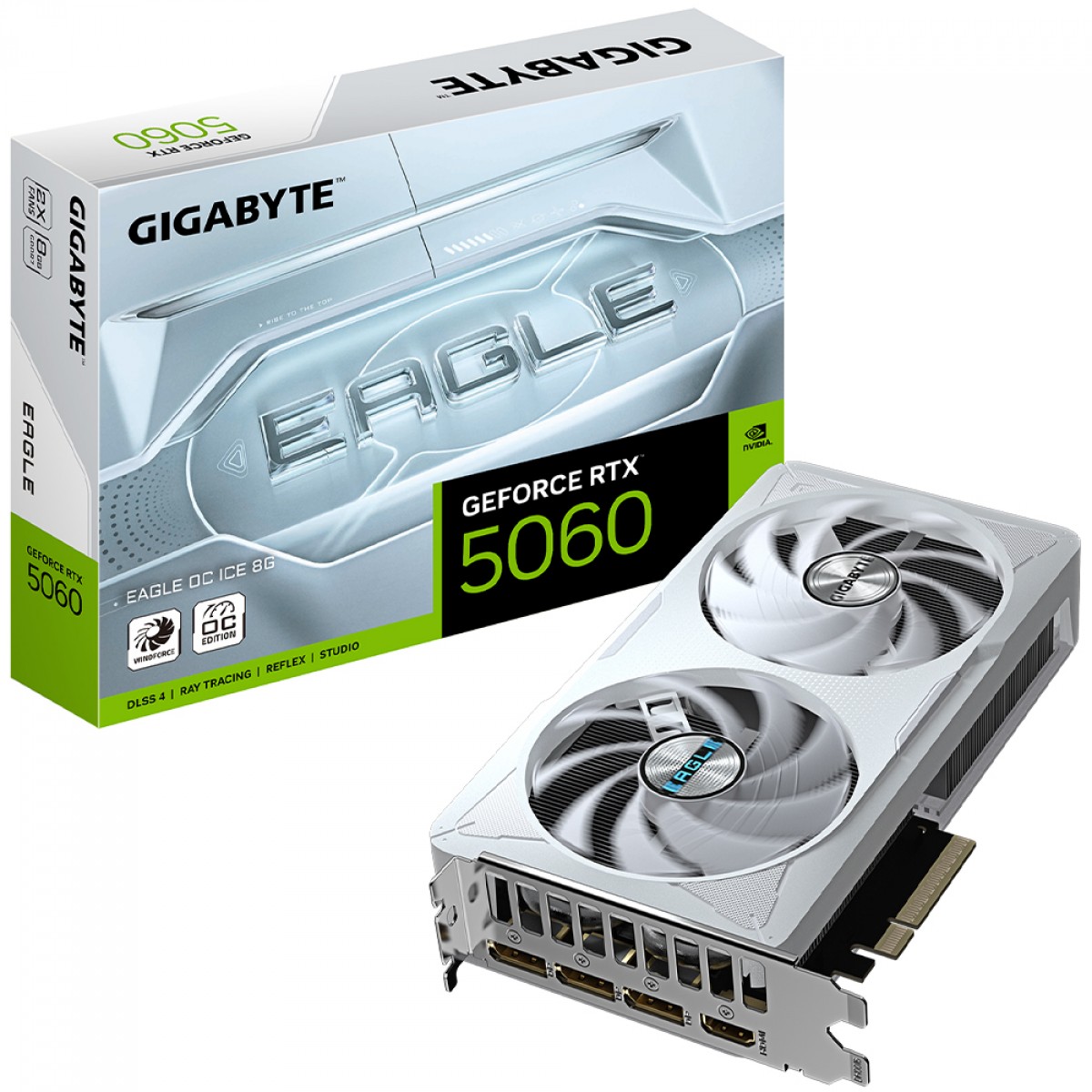 Placa de Vídeo RTX 5060 Branca Gigabyte NVIDIA GeForce Eagle OC ICE, 8GB, GDDR7, DLSS, Ray Tracing