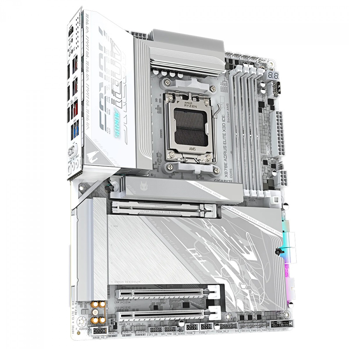 Placa Mãe Branca X870E AORUS ELITE X3D ICE WIFI 7 (AM5/4xDDR5/HDMI/DisplayPort/M.2/USB 4) - Imagem 3
