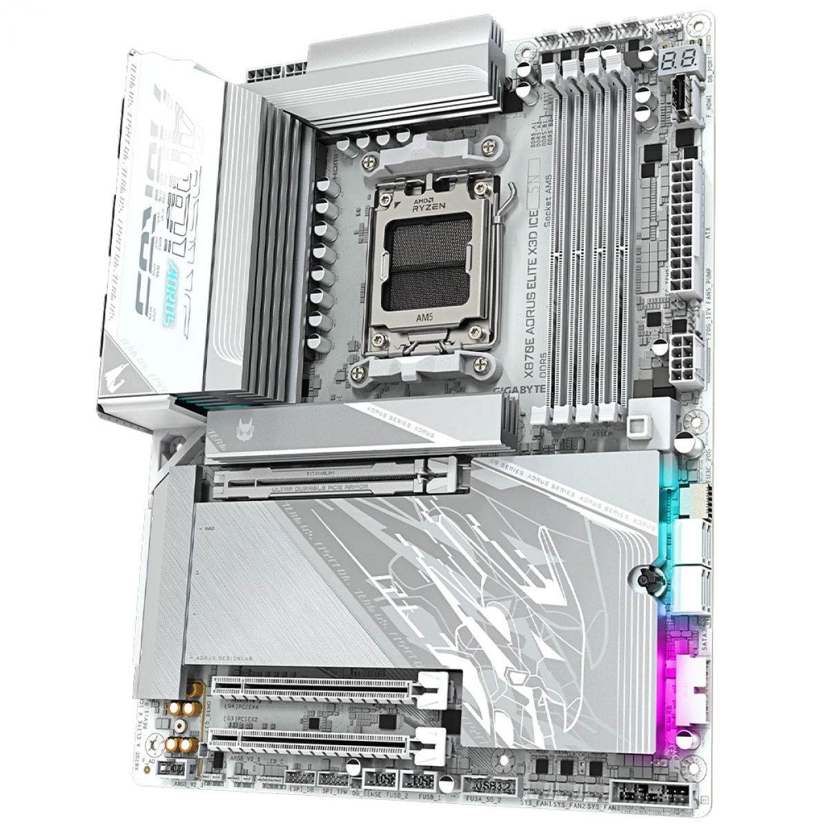Placa Mãe Branca X870E AORUS ELITE X3D ICE WIFI 7 (AM5/4xDDR5/HDMI/DisplayPort/M.2/USB 4) - Imagem 4