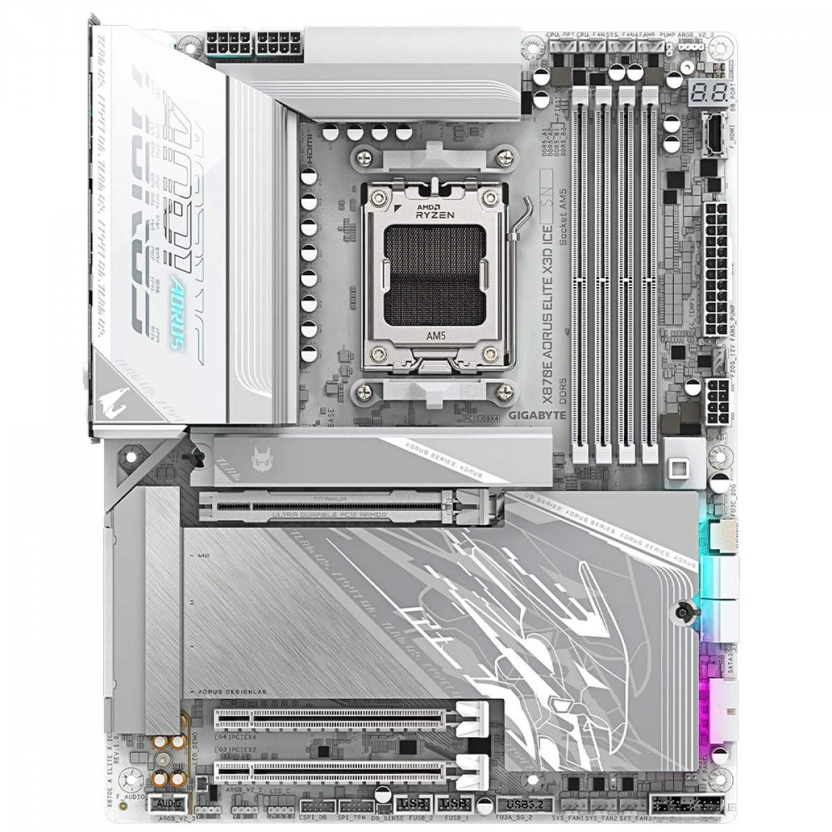 Placa Mãe Branca X870E AORUS ELITE X3D ICE WIFI 7 (AM5/4xDDR5/HDMI/DisplayPort/M.2/USB 4) - Imagem 2