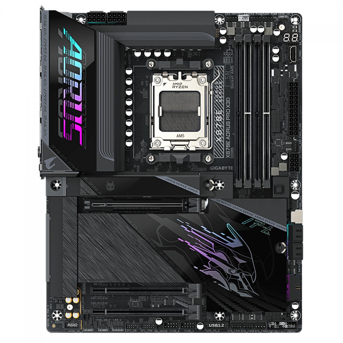 Placa Mãe X870E AORUS PRO X3D ICE, AMD AM5, ATX, DDR5, PCIe 5.0, Wi-Fi 7 e Bluetooth - Imagem 2