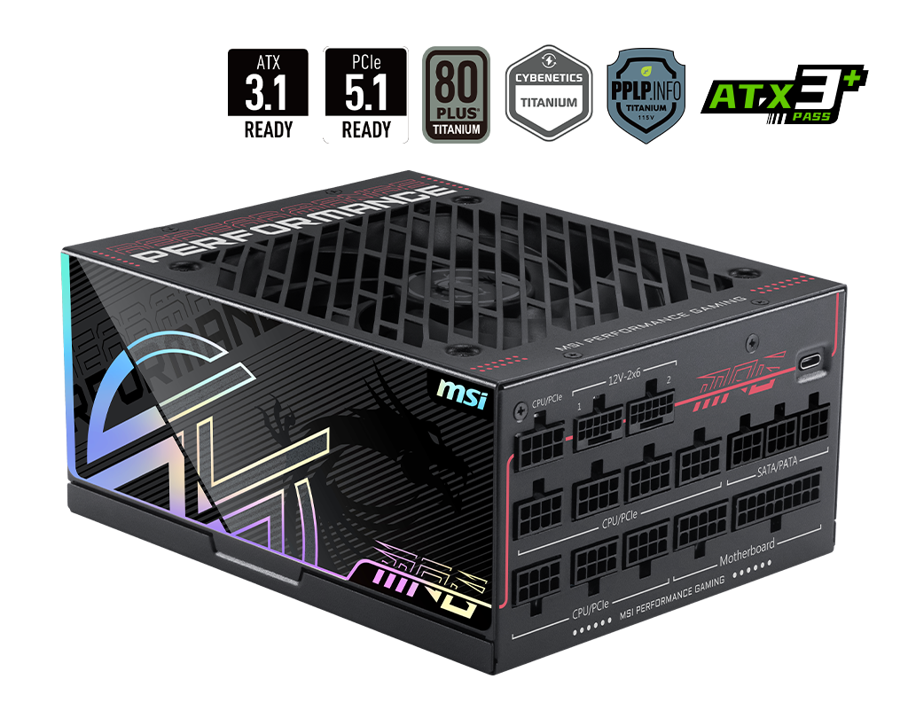 Fonte 1300W MSI PRO Ai1300TS PCIE5 80 Plus Platinum, Full Modular com Cabos Sleeved, ATX 3.1 PCIe 5.1 Ready - Imagem 2
