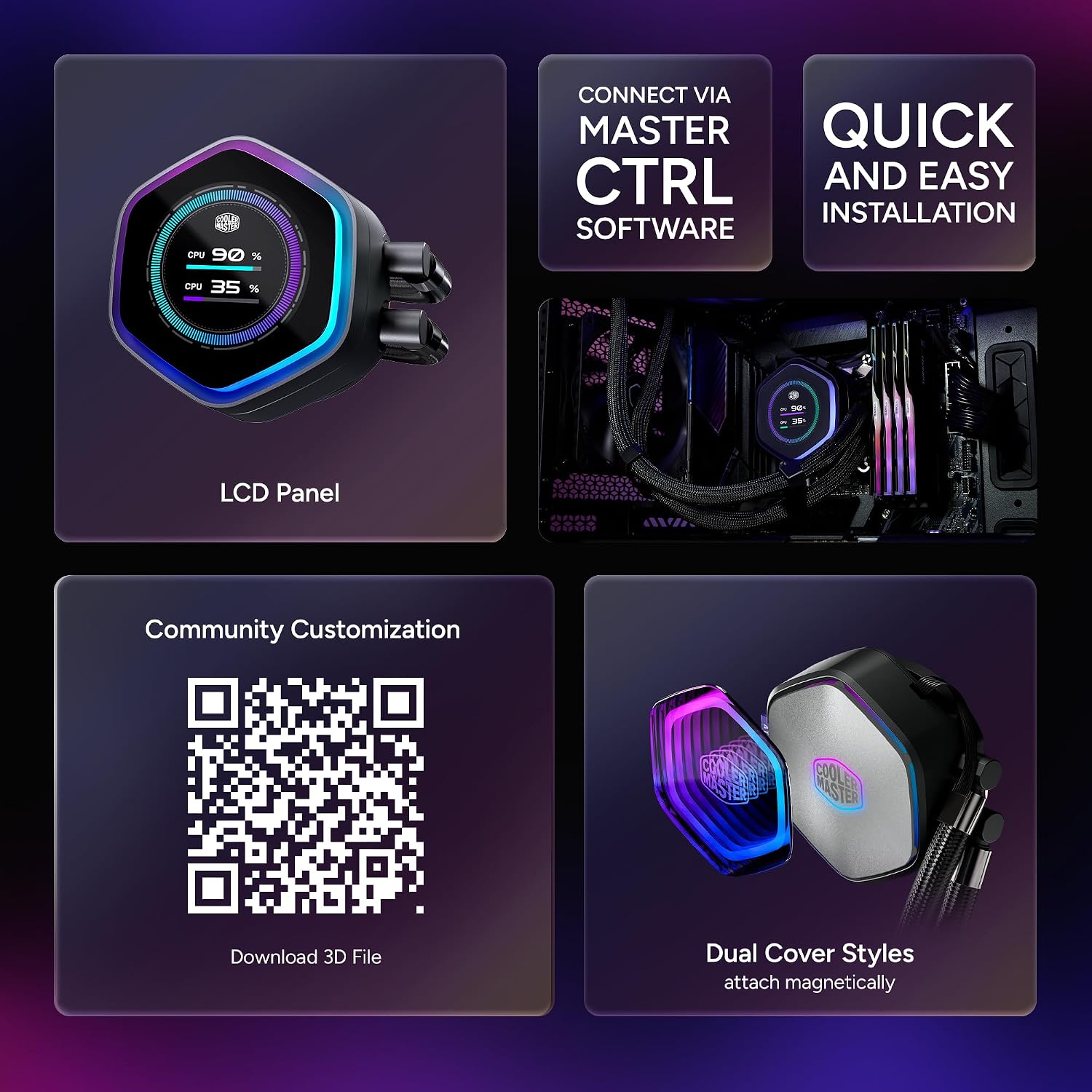 Water Cooler Master Masterliquid Atmos II LCD, ARGB, 360mm, Preto, MLX-D36M-A25SZ-L1 - Imagem 4