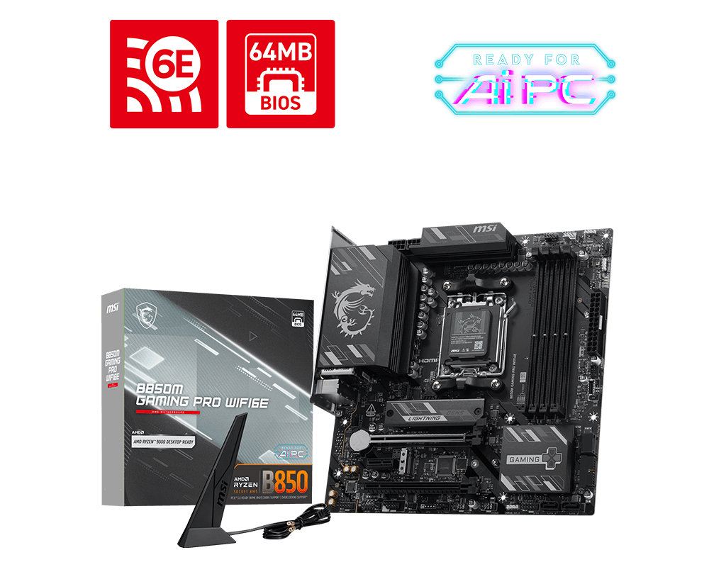 PlacaMãe MSI B850M Gaming Pro Black WiFi 6E e Bluetooth, AMD AM5, mATX, DDR5